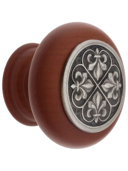 1 1/2 inch Diameter Fleur Dis Lis Knob in Cherry/Antique Pewter.